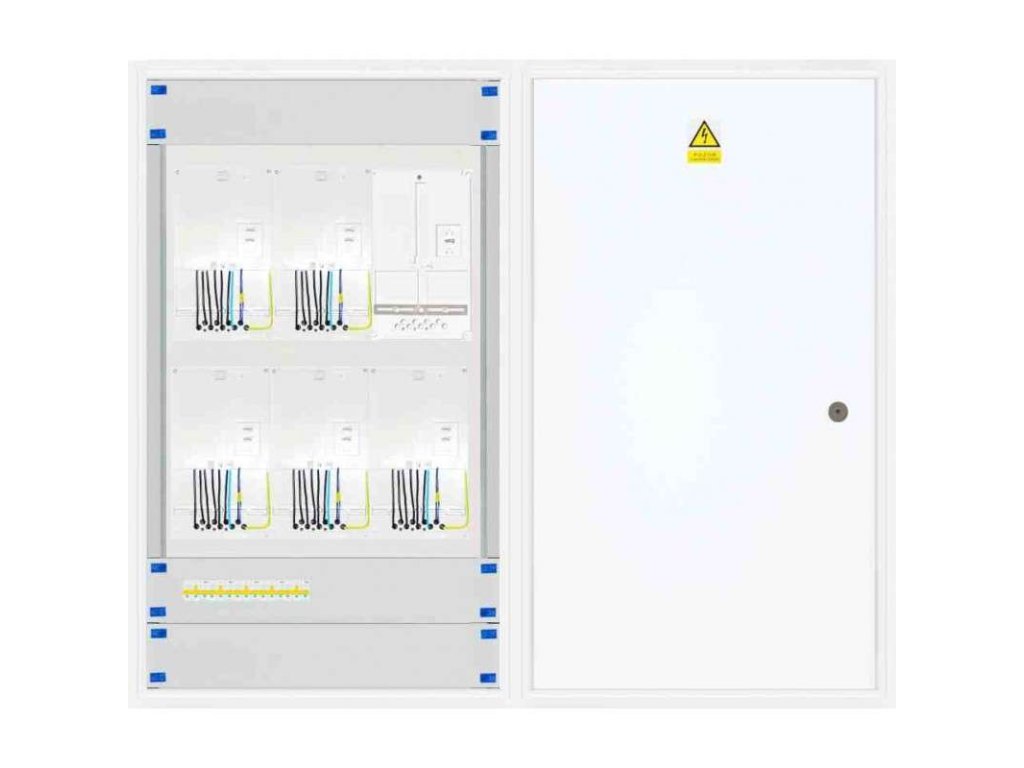Elektroměrový rozvaděč 5x 3f elektroměr bez HDO (Distribuční síť ČEZ, Hlavní jistič B10/3p, 10 A, 10 kA, Protipožární úprava ano)