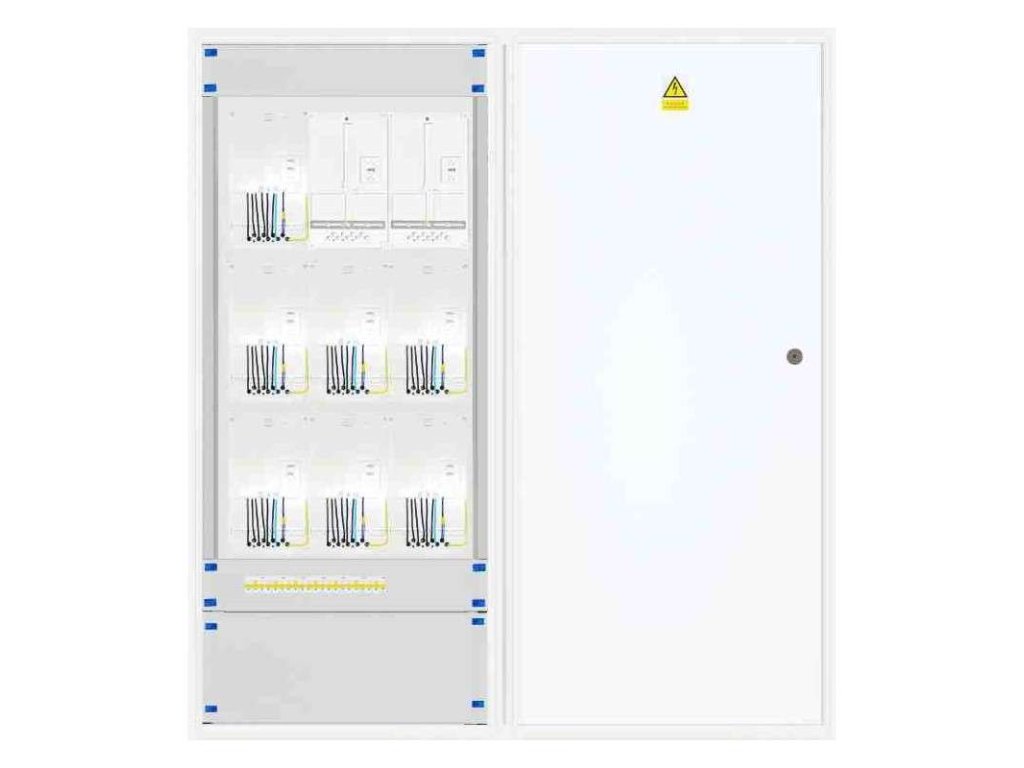 Elektroměrový rozvaděč 7x 3f elektroměr bez HDO (Distribuční síť ČEZ, Hlavní jistič B10/3p, 10 A, 10 kA, Protipožární úprava ano)