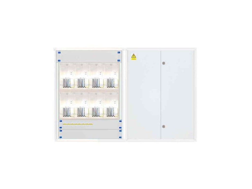 Elektroměrový rozvaděč 8x 3f elektroměr bez HDO (Distribuční síť ČEZ, Hlavní jistič B10/3p, 10 A, 10 kA, Protipožární úprava ano)