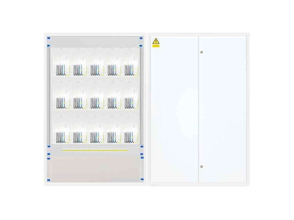 Elektroměrový rozvaděč 15x 3f elektroměr bez HDO (Distribuční síť ČEZ, Hlavní jistič B10/3p, 10 A, 10 kA, Protipožární úprava ano)