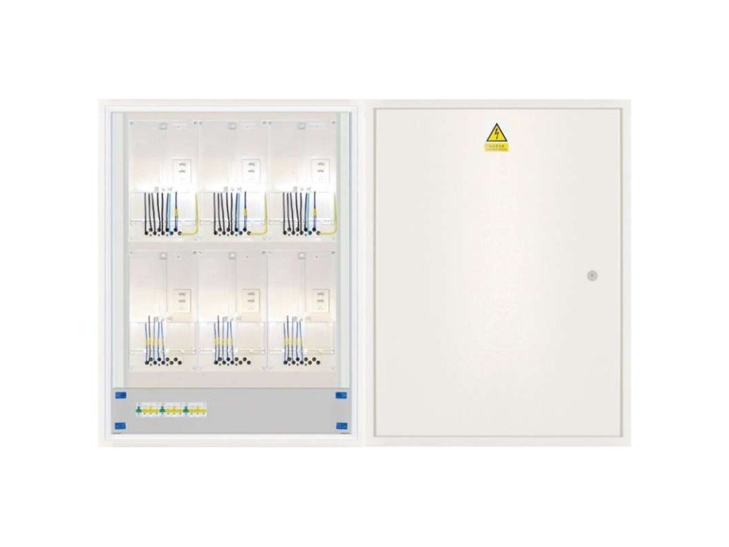 Elektroměrový rozvaděč 3x 3f elektroměr, 3x HDO (Distribuční síť EG.D, Hlavní jistič B16/3p, 16 A, 10 kA, Protipožární úprava ne)