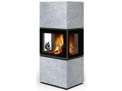 Romotop Lera C G dizajnové trojstanné krbové kachle obkladané mastencom a šamotovým ohnisko