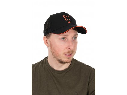 chh017 fox collection trucker cap black and orange main 1