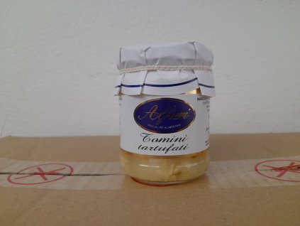 Tomini tartufati (ovčí sýr s lanýži) v olivovém oleji 180g. sklo