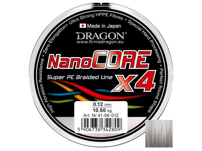 Šňůra DRAGON Nano Core X4 light grey 0,12mm 10,50kg