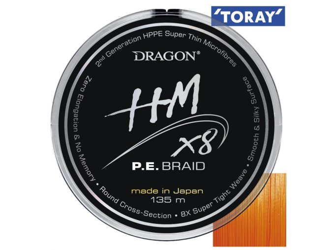 Šňůra DRAGON HMX8 P.E. Orange 135m