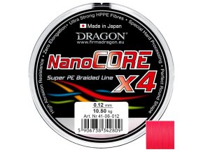 Šňůra DRAGON Nano Core X4 red 0,10mm 8,00kg