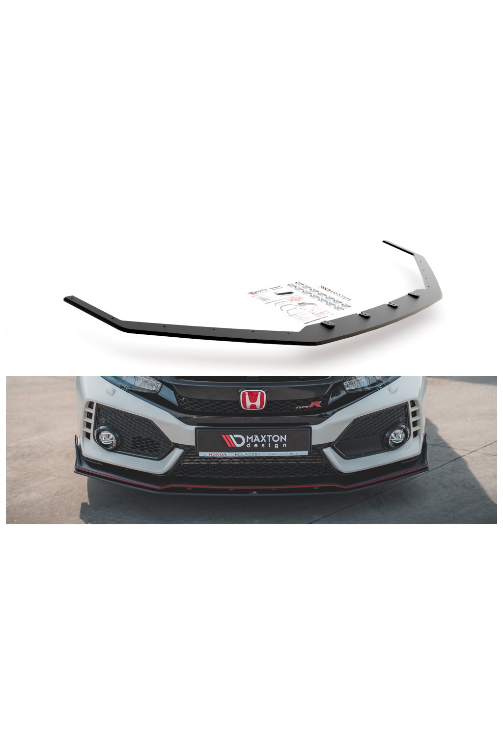 Maxton Design "Racing durability" spoiler pod přední nárazník ver.2 pro Honda Civic Mk10 Type-S/R, plast ABS bez povrchové úpravy, s červenou linkou