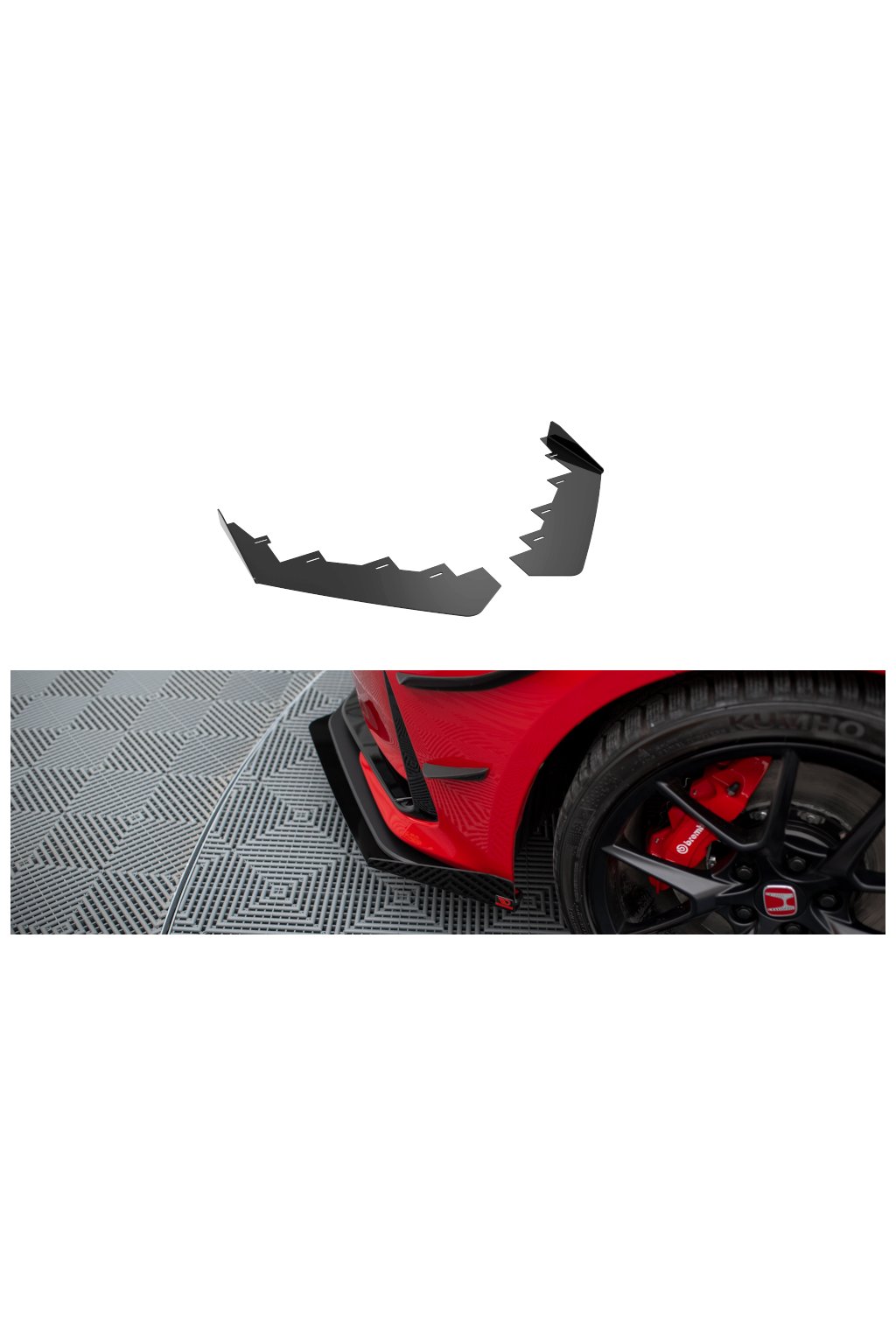 Maxton Design rohové spoilery pod přední nárazník pro Honda Civic Mk11 Type-R, černý lesklý plast ABS