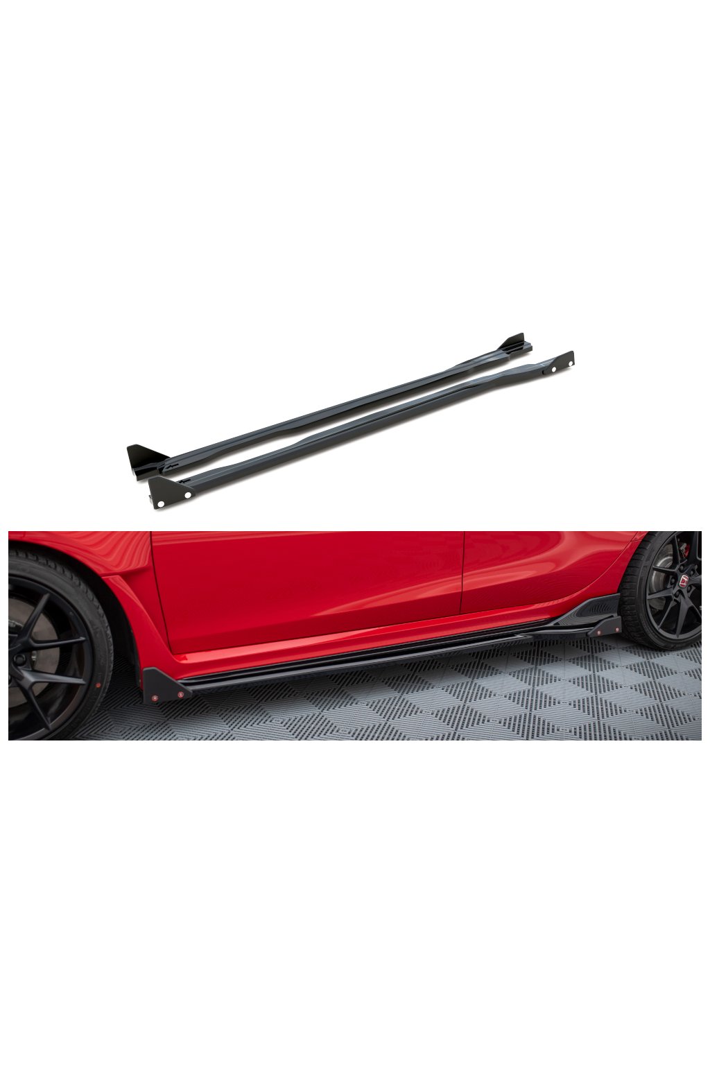 Maxton Design difuzory pod boční prahy s křidélky ver.1 pro Honda Civic Mk11 Type-R, černý lesklý plast ABS