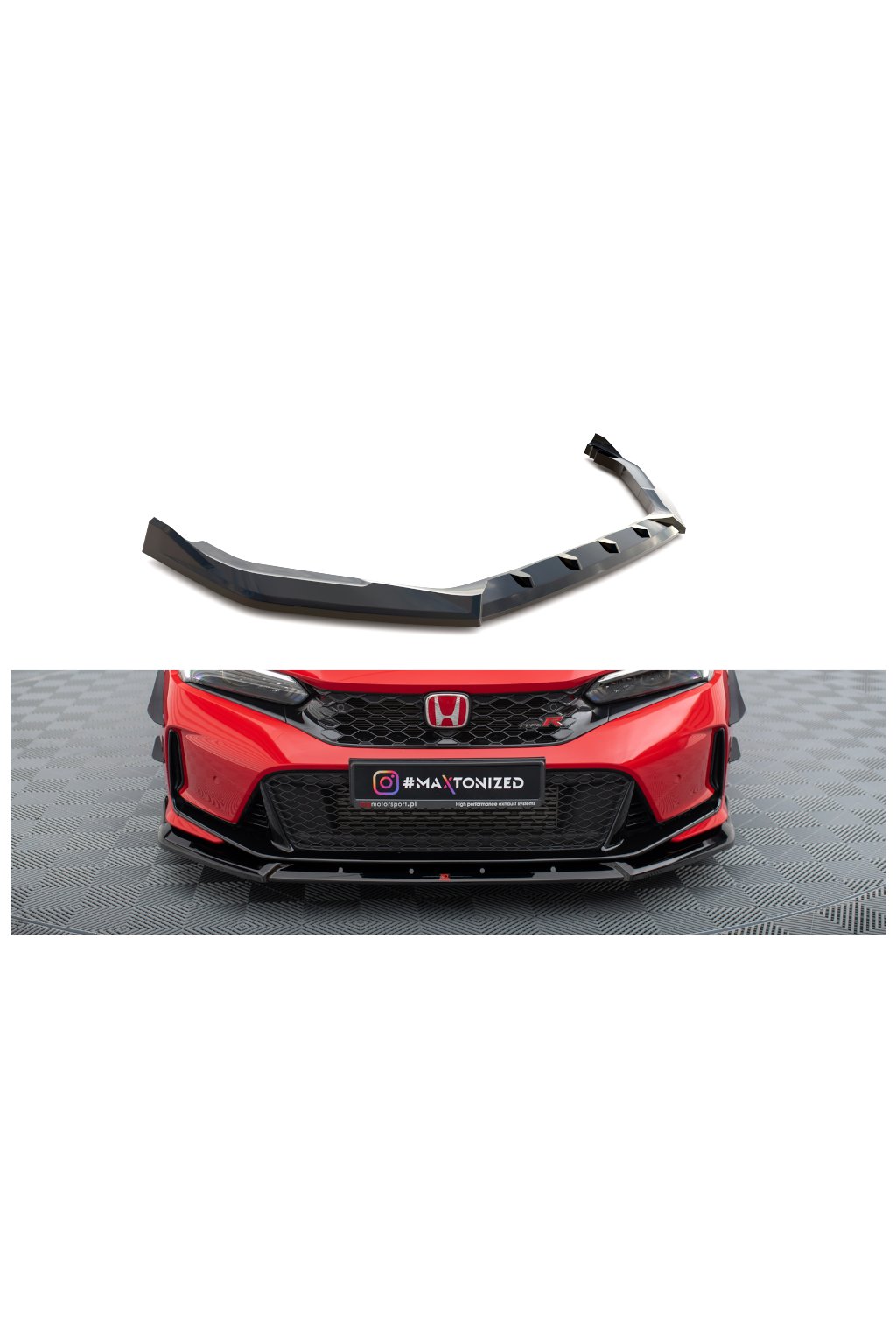 Maxton Design spoiler pod přední nárazník ver.2 pro Honda Civic Mk11 Type-R, černý lesklý plast ABS