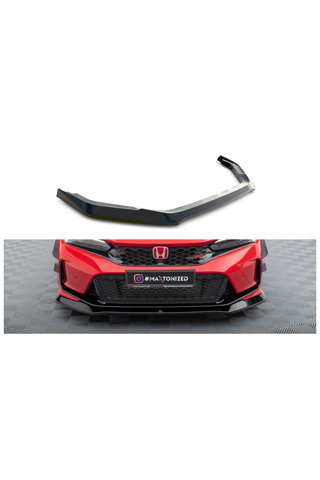 Maxton Design spoiler pod přední nárazník pro Honda Civic Mk11 Type-R, černý lesklý plast ABS