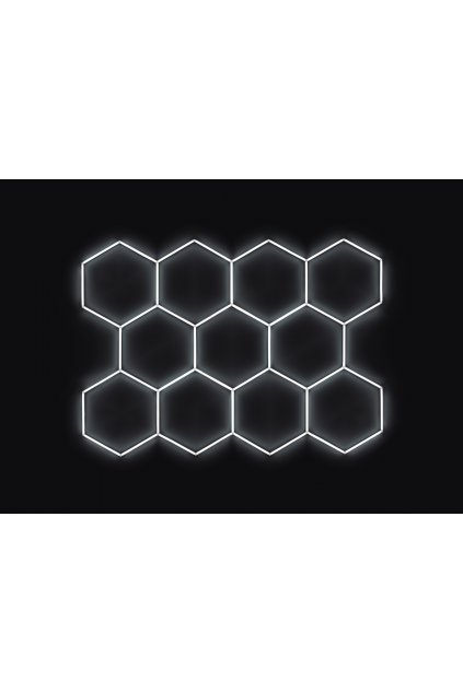 Kompletní LED hexagonové svítidlo bílé 6500 K, rozměr: 11 elementů 336 x 238 cm