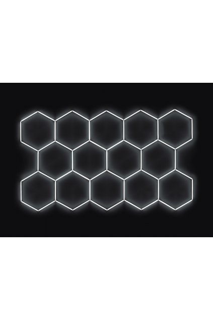 Kompletní LED hexagonové svítidlo bílé 6500 K, rozměr 14 elementů 420 x 238 cm