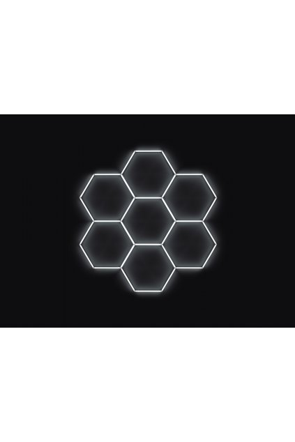 Kompletní LED hexagonové svítidlo bílé 4500 K, rozměr 7 elementů 238 x 252 cm