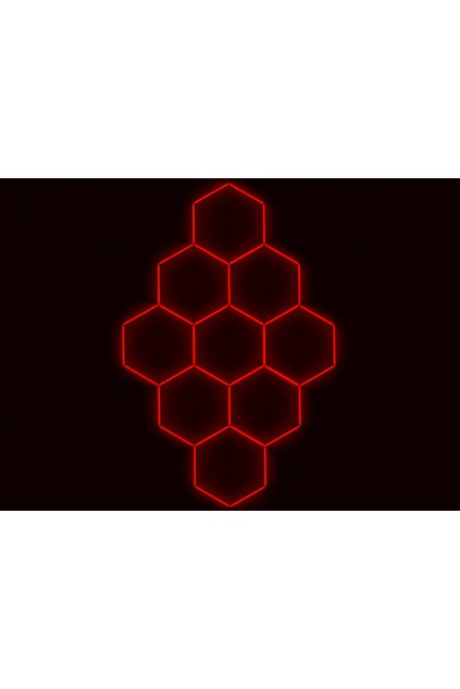Kompletní LED hexagonové svítidlo červené, rozměr: 9 elementů 246 x 386 cm