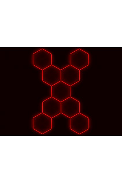 Kompletní LED hexagonové svítidlo červené, rozměr: 9 elementů 246 x 386 cm tvar X