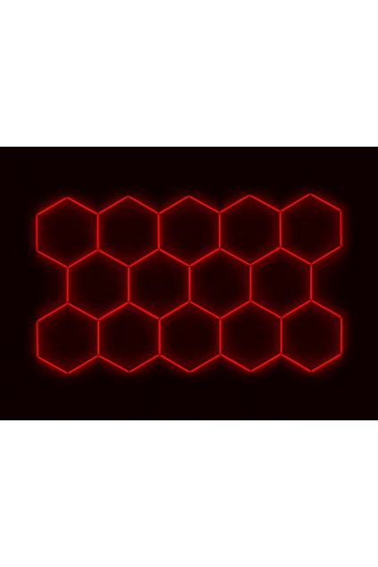 Kompletní LED hexagonové svítidlo červené, rozměr: 14 elementů 420 x 238 cm