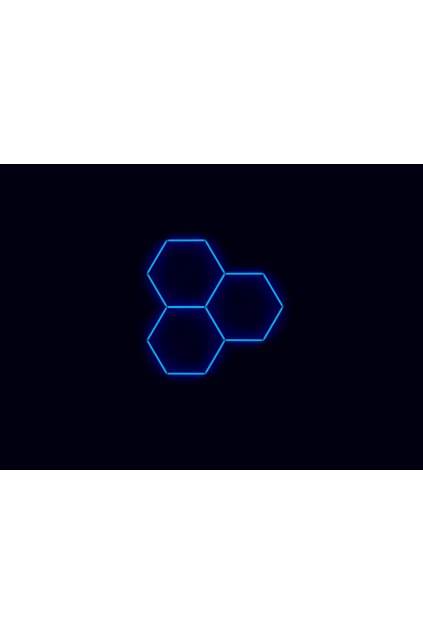 Kompletní LED hexagonové svítidlo modré, rozměr 3 elementy 168 x 166 cm