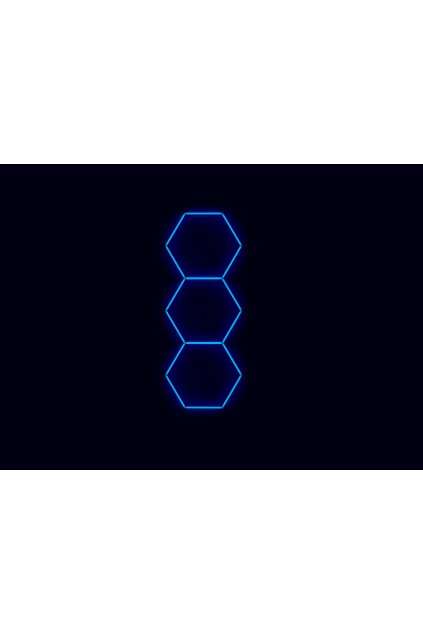 Kompletní LED hexagonové svítidlo modré, rozměr 3 elementy 97 x 246 cm