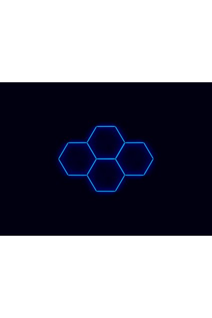 Kompletní LED hexagonové svítidlo modré, rozměr 4 elementy 241 x 168 cm