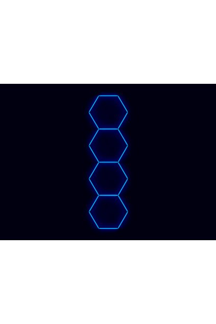 Kompletní LED hexagonové svítidlo modré, rozměr 4 elementy 97 x 327 cm