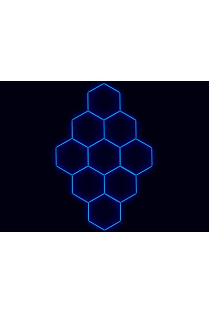 Kompletní LED hexagonové svítidlo modré, rozměr: 9 elementů 246 x 386 cm