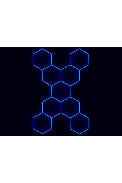 Kompletní LED hexagonové svítidlo modré, rozměr: 9 elementů 246 x 386 cm tvar X