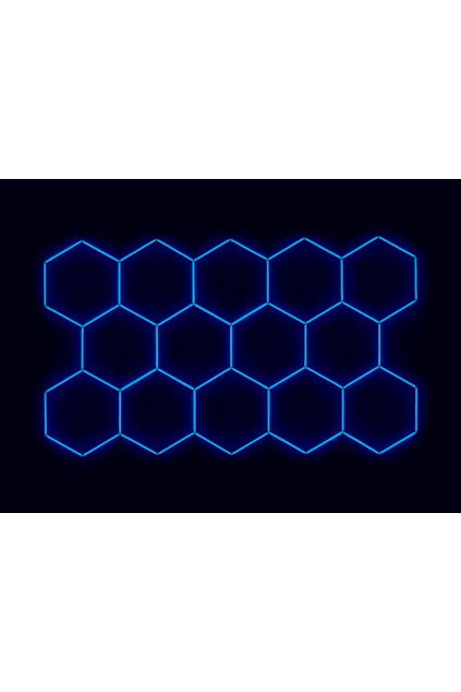 Kompletní LED hexagonové svítidlo modré, rozměr: 14 elementů 420 x 238 cm