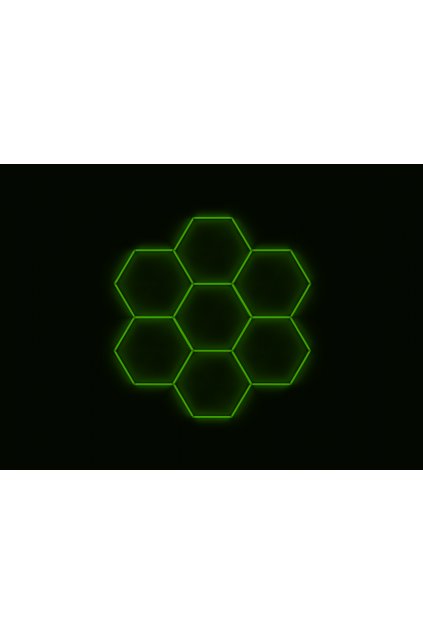 Kompletní LED hexagonové svítidlo zelené, rozměr: 7 elementů 238 x 252 cm