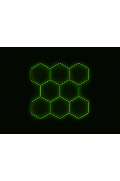 Kompletní LED hexagonové svítidlo zelené, rozměr: 8 elementů 252 x 238 cm