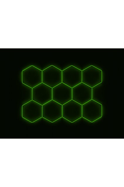 Kompletní LED hexagonové svítidlo zelené, rozměr: 11 elementů 336 x 238 cm
