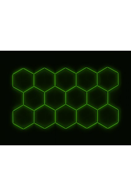 Kompletní LED hexagonové svítidlo zelené, rozměr: 14 elementů 420 x 238 cm