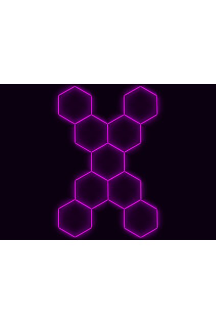 Kompletní LED hexagonové svítidlo růžové, rozměr: 9 elementů 246 x 386 cm tvar X