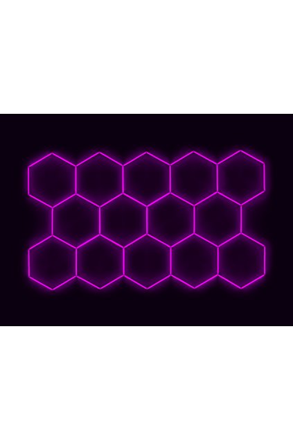 Kompletní LED hexagonové svítidlo růžové, rozměr 14 elementů 420 x 238 cm