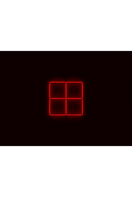 Kompletní LED čtyřhranné svítidlo červené, rozměr 4 elementy 88 x 88 cm