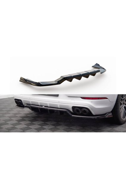 Maxton Design středový spoiler pod zadní nárazník s žebrováním pro Porsche Cayenne Mk3 Coupe, černý lesklý plast ABS