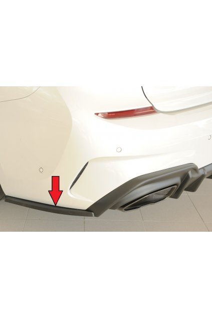 Rieger spoiler pod zadní nárazník na levé straně pro BMW řada 3 G21 touring r.v. 03/19-06/22, plast ABS bez povrchové úpravy