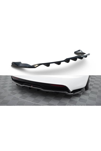 Maxton Design středový spoiler pod zadní nárazník s žebrováním v.1 pro Tesla Model S Plaid Mk1 Facelift, černý lesklý plast ABS