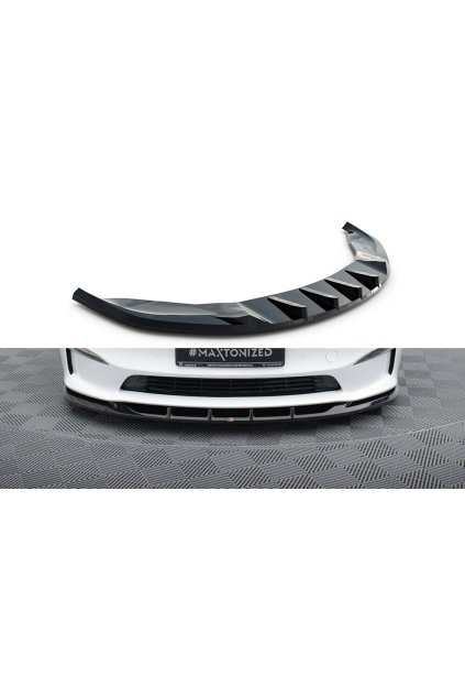 Maxton Design spoiler pod přední nárazník ver.3 pro Tesla Model S Plaid Mk1 Facelift, černý lesklý plast ABS