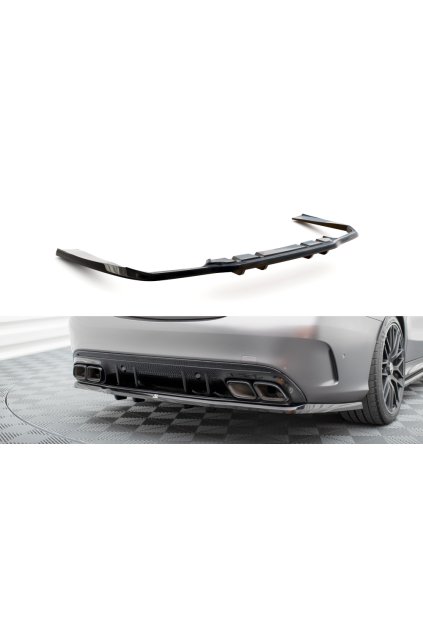 Maxton Design středový spoiler pod zadní nárazník s žebrováním pro Mercedes třída C W205 Facelift/63 AMG/Sedan/Estate, černý lesklý plast ABS