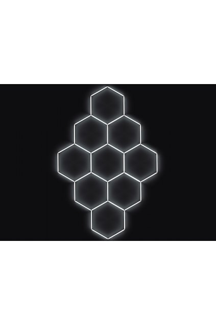 Kompletní LED hexagonové svítidlo bílé 6500 K, rozměr 9 elementů 246 x 386 cm