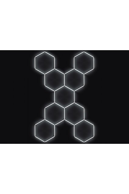 Kompletní LED hexagonové svítidlo bílé 6500 K, rozměr 9 elementů 246 x 386 cm