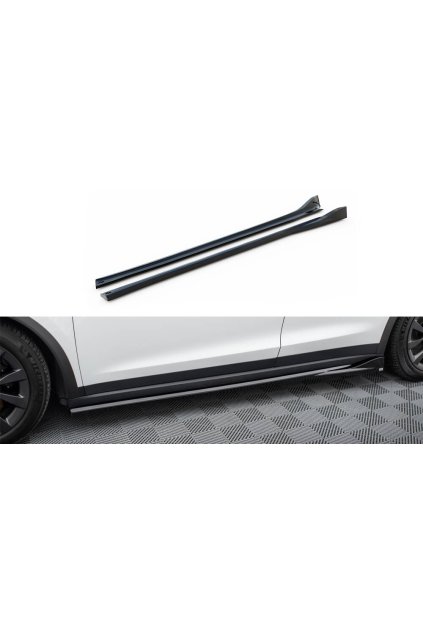 Maxton Design difuzory pod boční prahy pro Tesla Model X Mk1 Facelift, černý lesklý plast ABS
