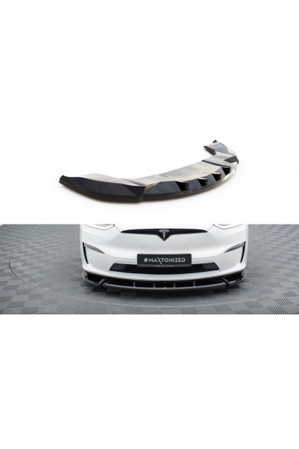 Maxton Design spoiler pod přední nárazník ver.2 pro Tesla Model X Mk1 Facelift, černý lesklý plast ABS