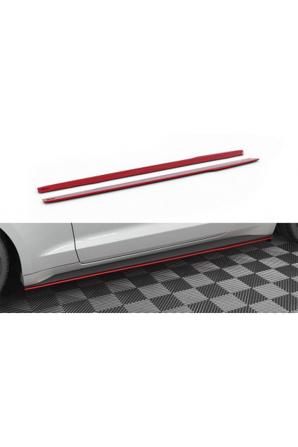 Maxton Design difuzory pod boční prahy ver.2 pro Ford Mustang Mk 6 Facelift, červený lesklý plast ABS