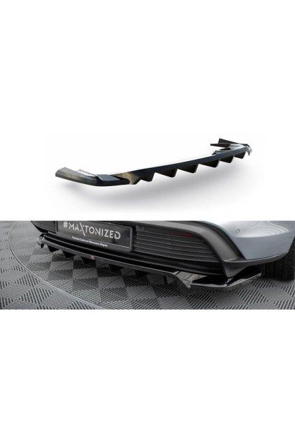 Maxton Design středový spoiler pod zadní nárazník s žebrováním pro Porsche Taycan Mk1, černý lesklý plast ABS
