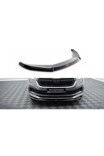 Maxton Design spoiler pod přední nárazník ver.1 pro Škoda Kodiaq Sportline Facelift, černý lesklý plast ABS