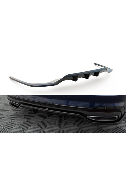 Maxton Design středový spoiler pod zadní nárazník s žebrováním v.2 pro Audi A4 B9 FL, černý lesklý plast ABS, S-Line