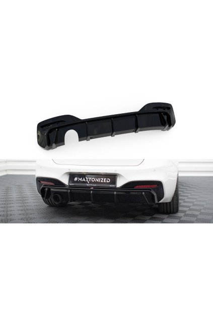 Maxton Design vložka zadního nárazníku pro BMW řada 1 F20 Facelift, černý lesklý plast ABS, M-pack, s jednoduchou koncovkou vlevo